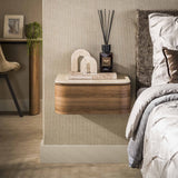 Floating bedside table with 1 drawer ceramic travertine oak Cady