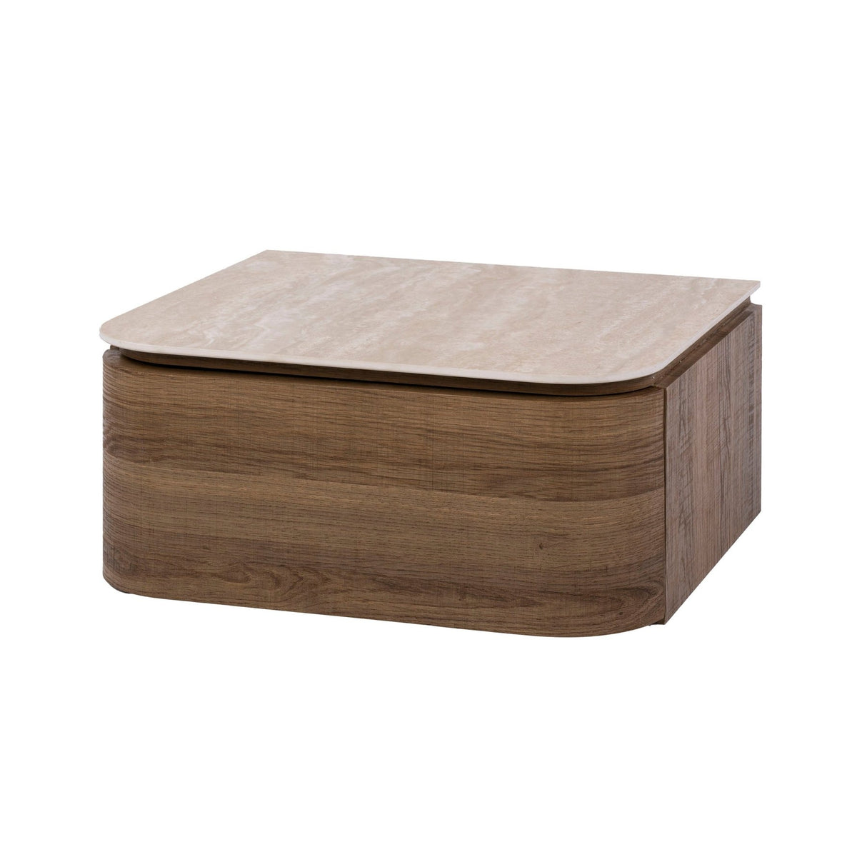 Floating bedside table with 1 drawer ceramic travertine oak Cady