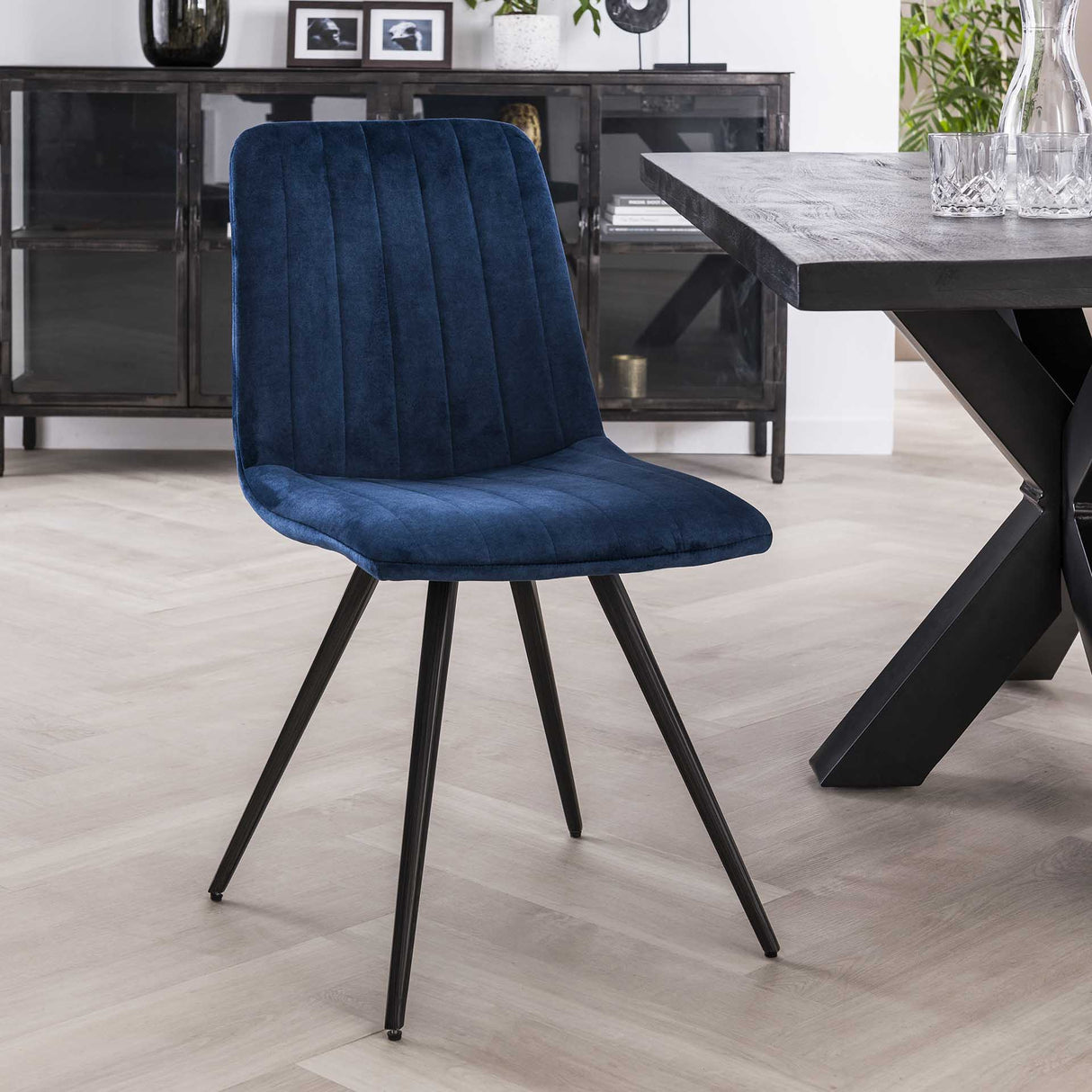 Set van 4 Eetkamerstoelen Sadie Velvet Blauw - Zonder Armleuningen