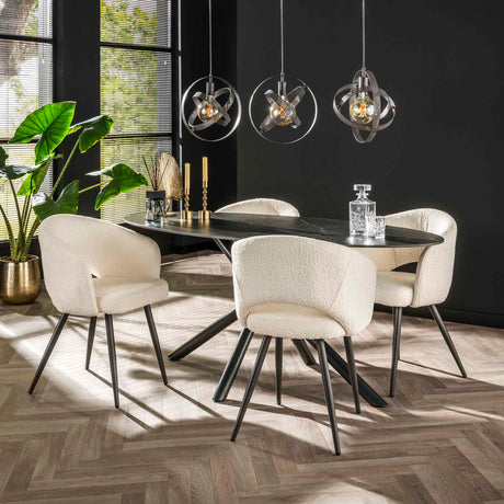 Modern Dining Chair White Cargo Bouclé Fabric 