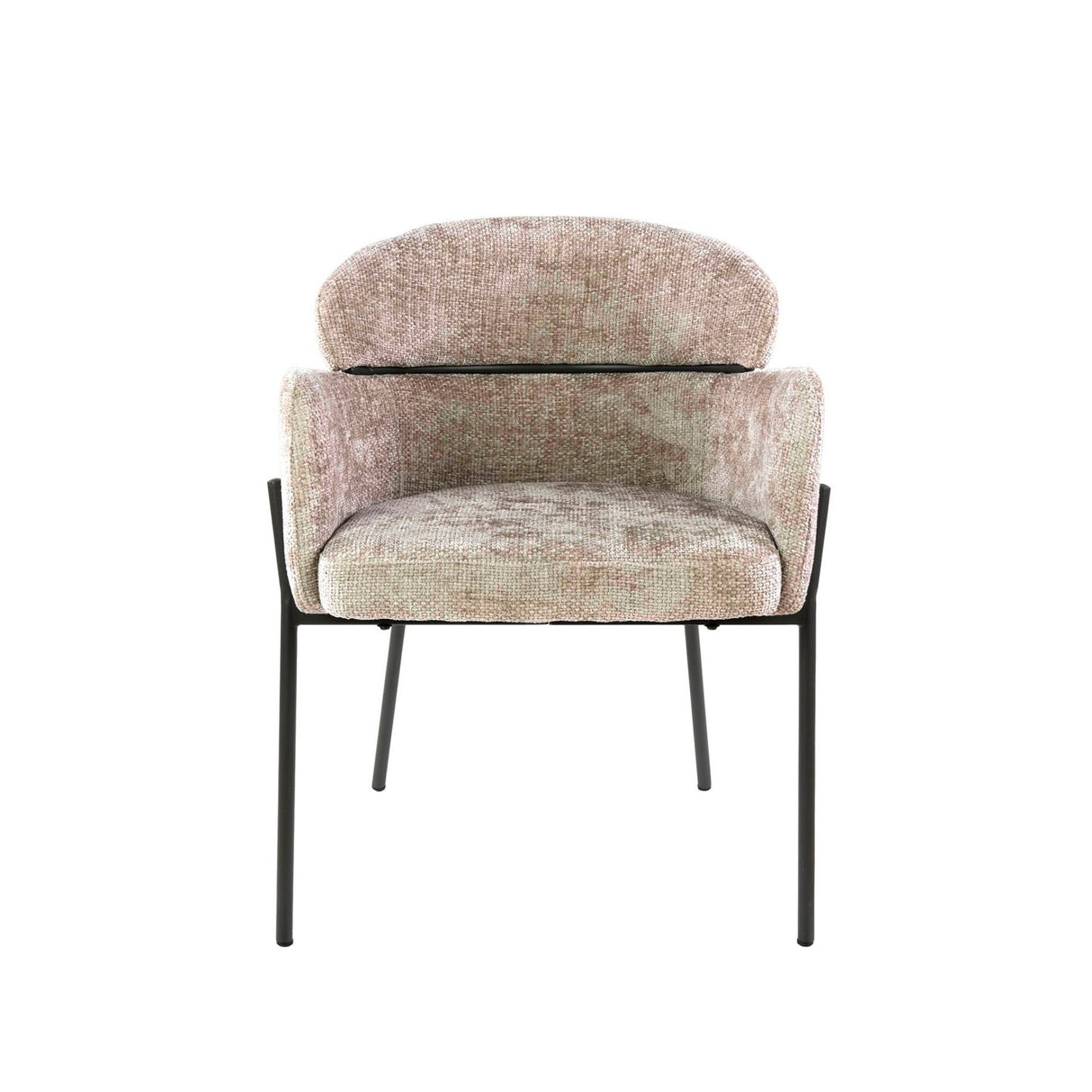 Dining chair Lola Bouclé fabric Sand color with round back and arm 