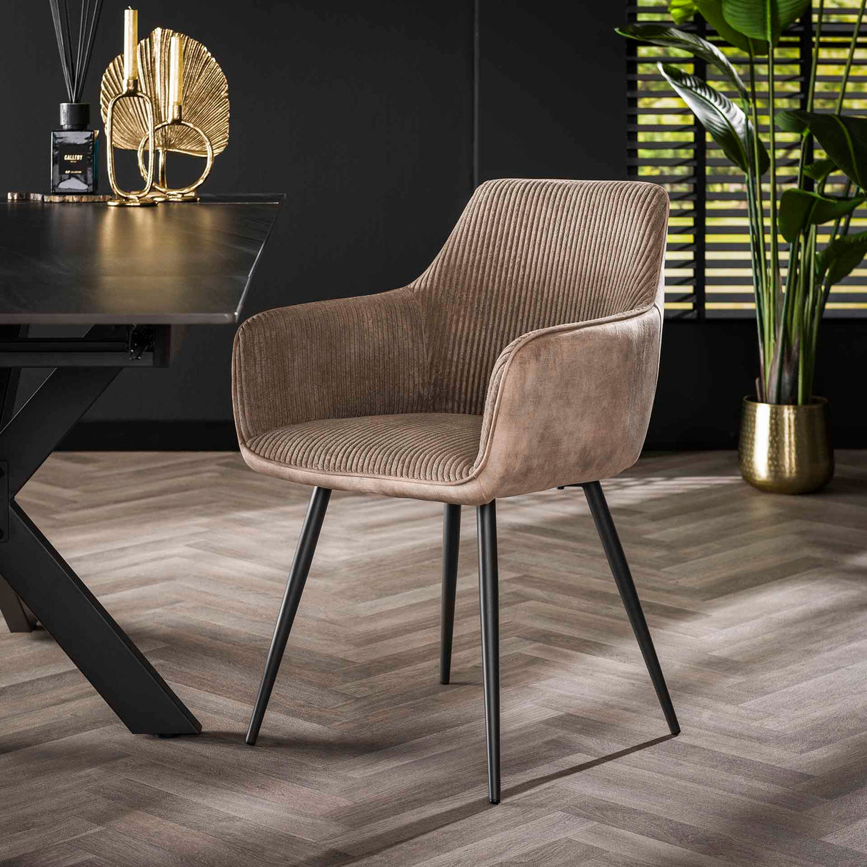 Set of 2 dining chairs Rivo Rib Rock Sand 