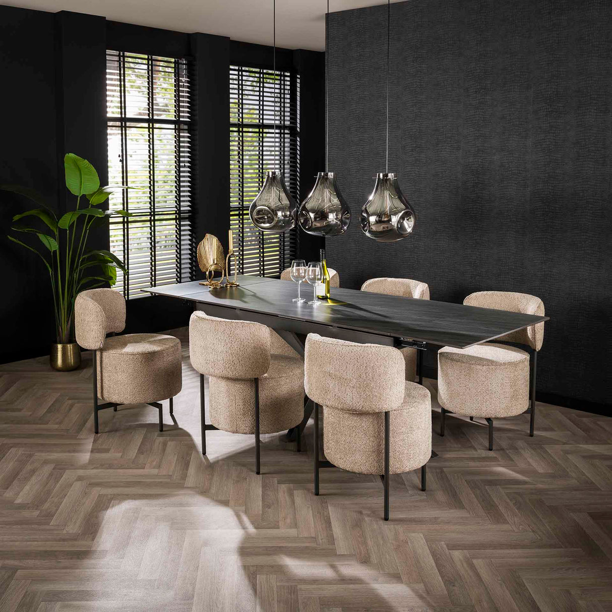 Set of 2 dining chairs Dante Bouclé sand and swivel 