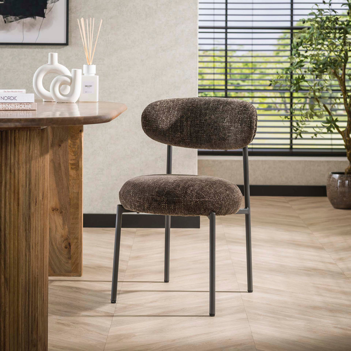 Set of 2 dining chairs Aero Fabric Brown 