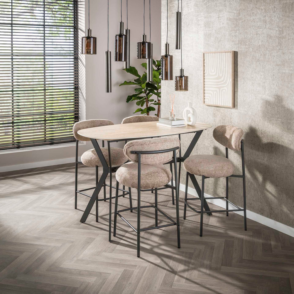 Bar stool Round Duo Cargo sand fabric - set of 2 