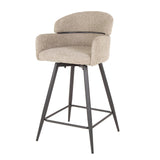 Set of 2 Sienna Bouclé sand round back swivel bar stools 