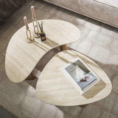 Coffee table set of 2 Jimi Travertin Beige