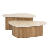 Coffee Table Set Trias – Set of 2, Triangular, Travertine Look 