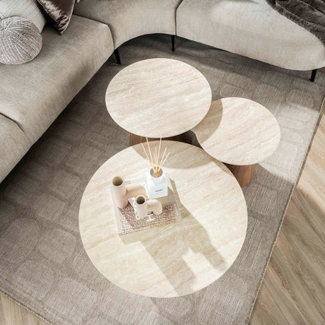 Trio Ø80 Coffee Table Set Ceramic Travertine 