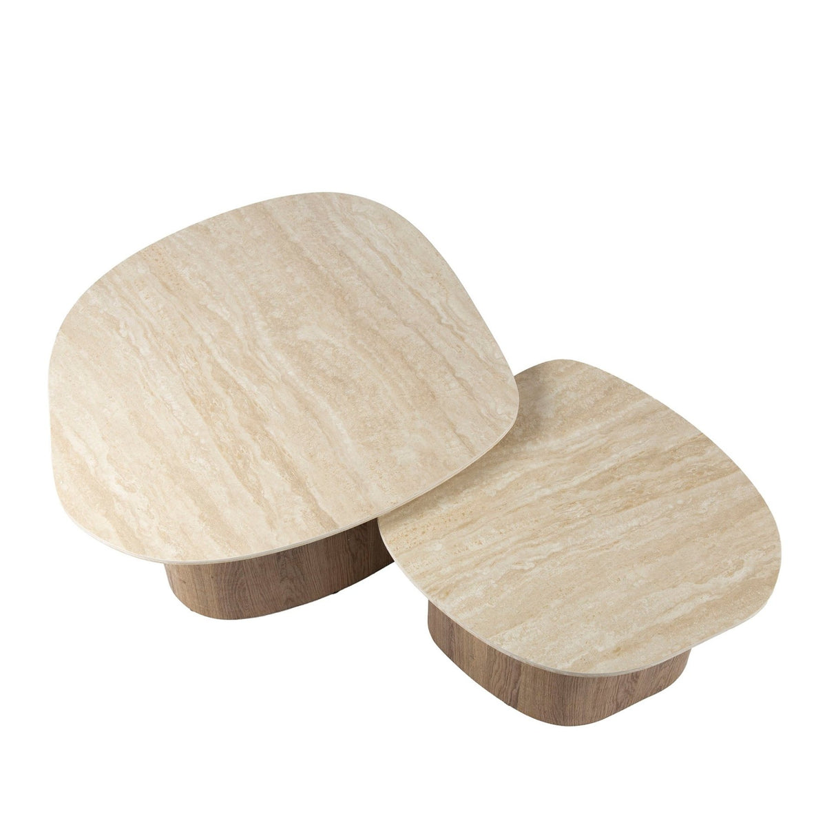Coffee table set of 2 Rio Pebble-shaped Ceramic Wood 