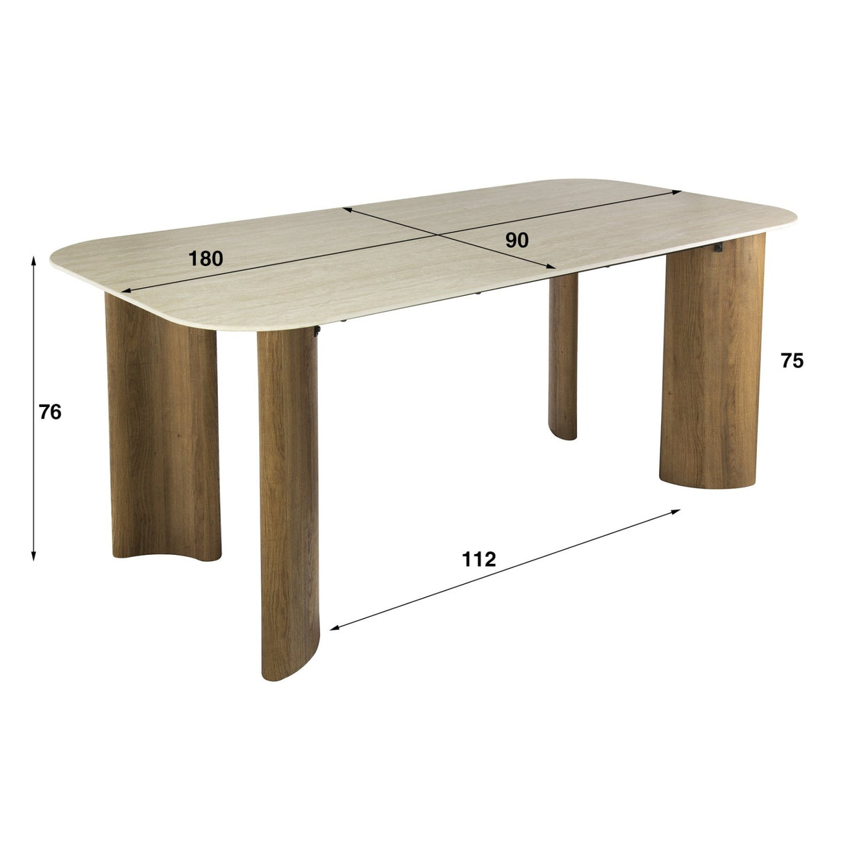 Vento Curvo Dining Table 180 Ceramic Travertine 