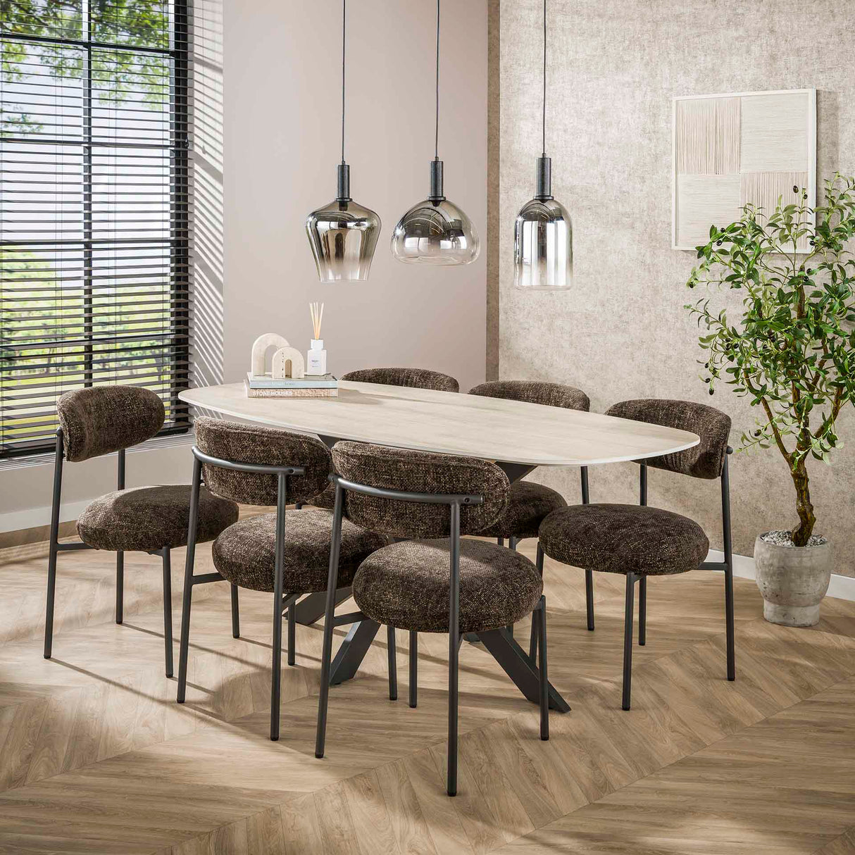 Aureo Oval Dining Table 180 cm Travertine Ceramic 