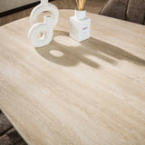 Valente Oval 215 Travertine 3D Ceramic Dining Table 