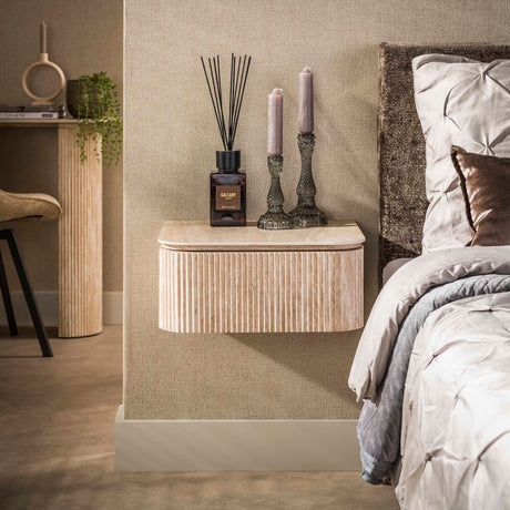 Floating bedside table with 1 drawer Jimi beige ceramic travertine