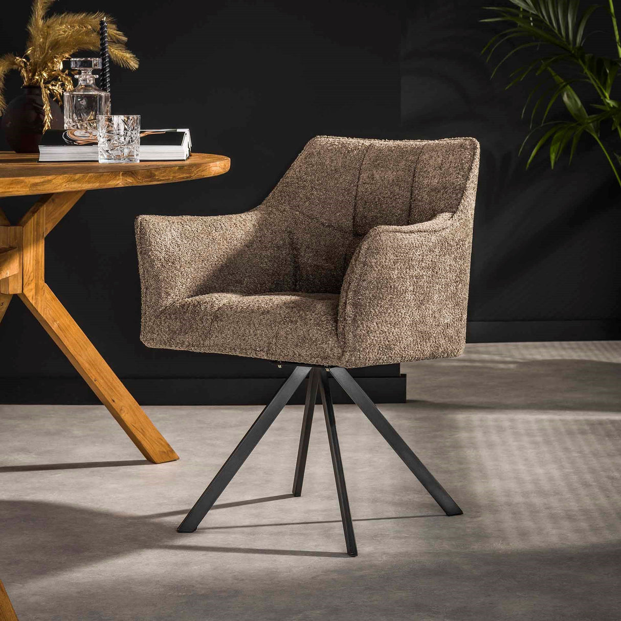 Dining chair Lino Bouclé Taupe Swivel 