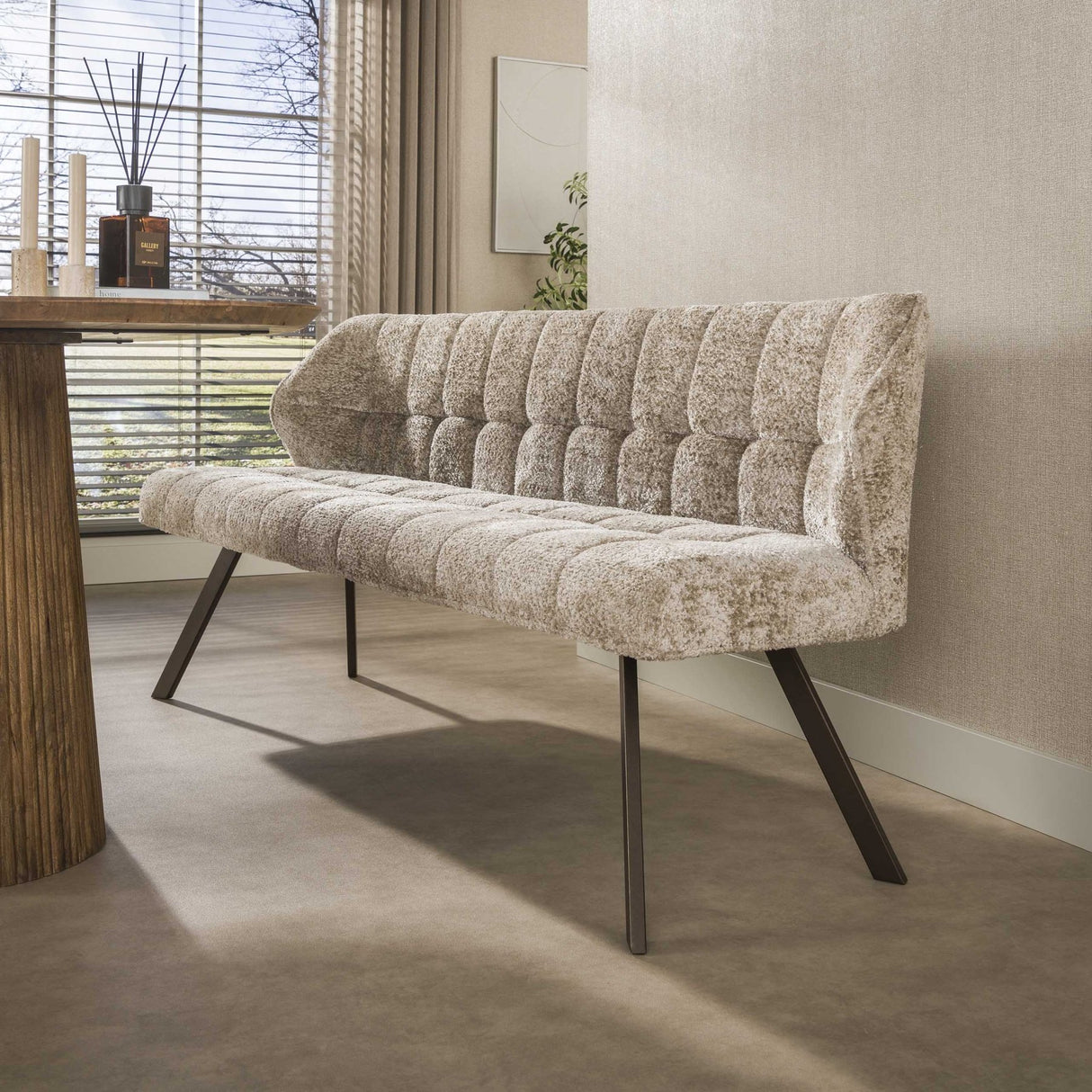 Dining room bench Raster bouclé sand brown