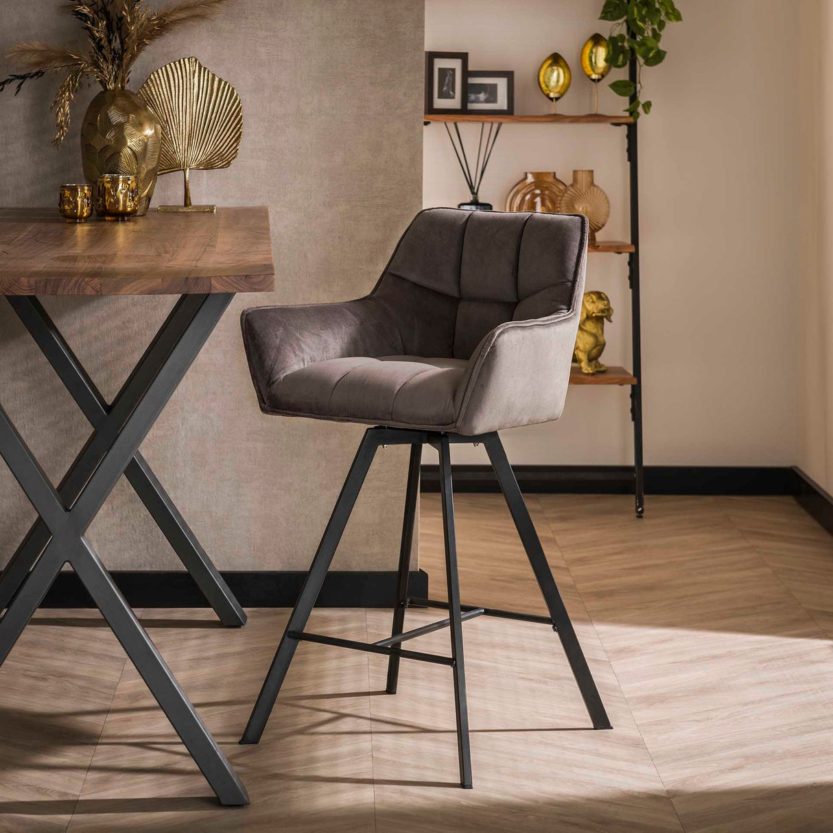 Bar stool Lino Velvet Anthracite Swivel 