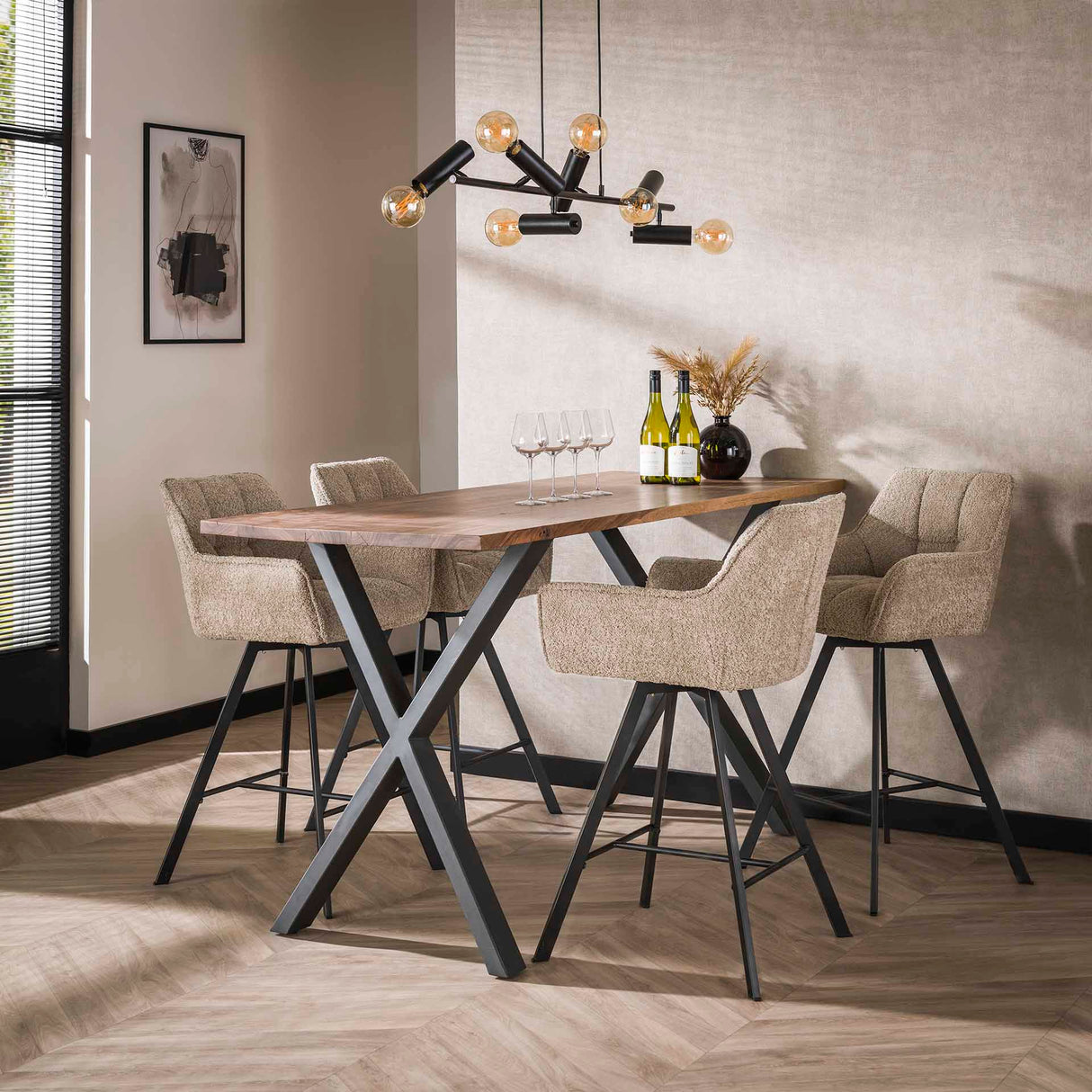 Lino Bouclé Sand Bar Stool Rotatable Grid 