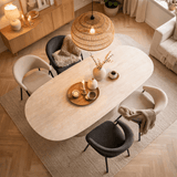 Sintered Stone Marble Look Travertine Dining Table Lea 180x90 cm - Danish Oval
