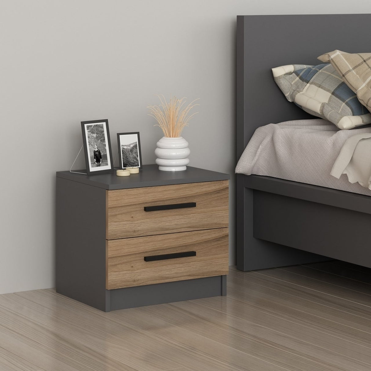 Bedside table Bare walnut melamine 50x40x47 cm