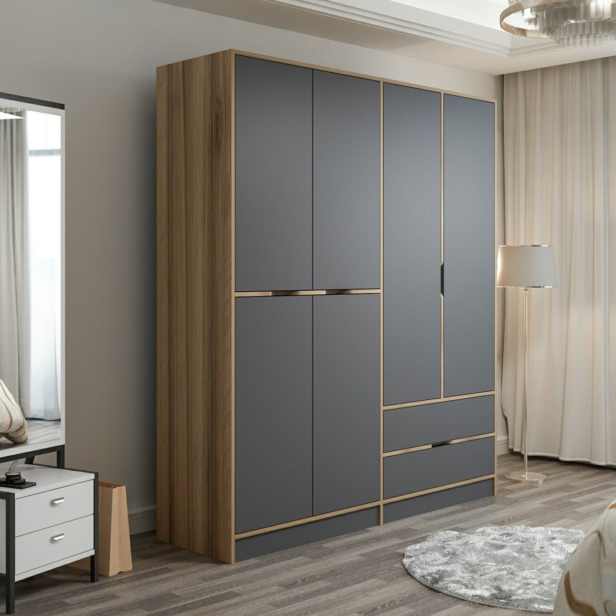 Kledingkasten - Kledingkast Elina Antraciet Goud Melamine 185x208x52 cm - Dimehouse