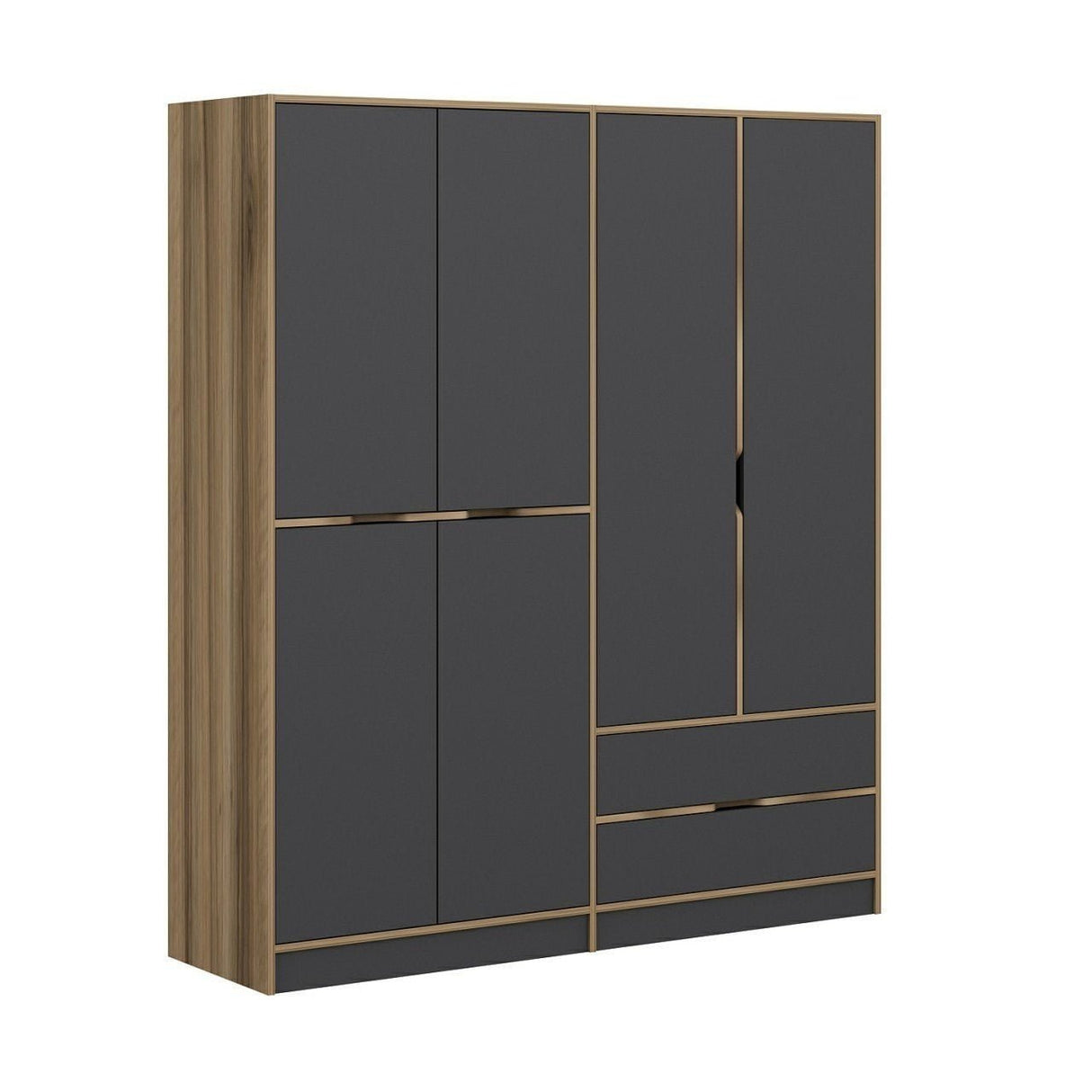 Kledingkasten - Kledingkast Elina Antraciet Goud Melamine 185x208x52 cm - Dimehouse