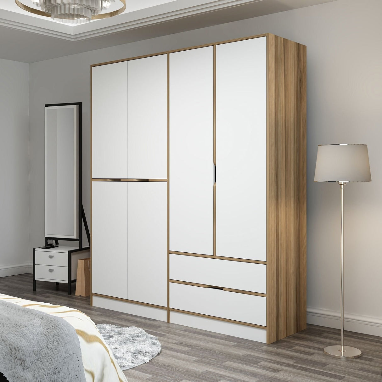 Kledingkasten - Kledingkast Elina Wit Goud Melamine 185x208x52 cm - Dimehouse