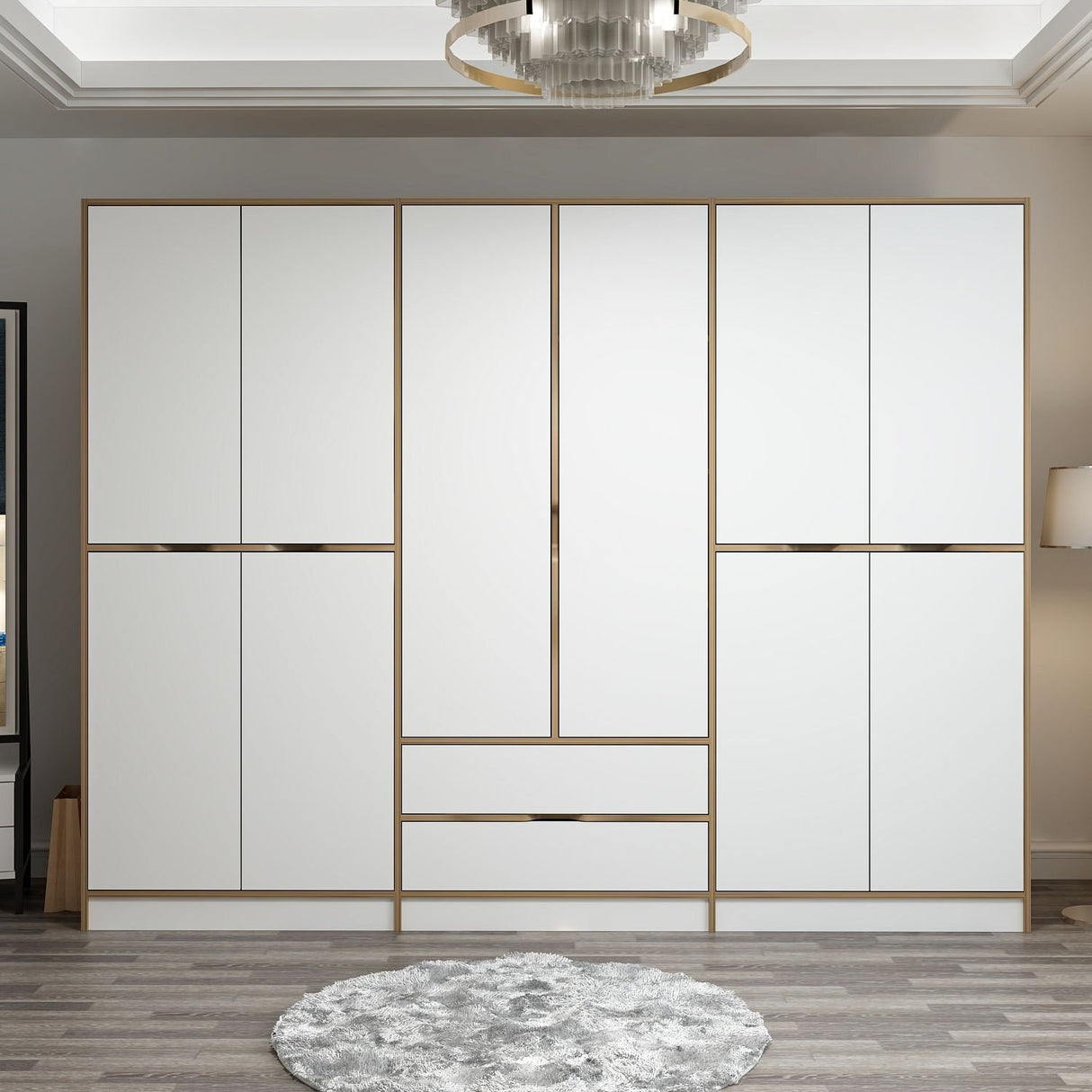 Kledingkasten - Kledingkast Elina Wit Goud Melamine 277x208x52 cm - Dimehouse