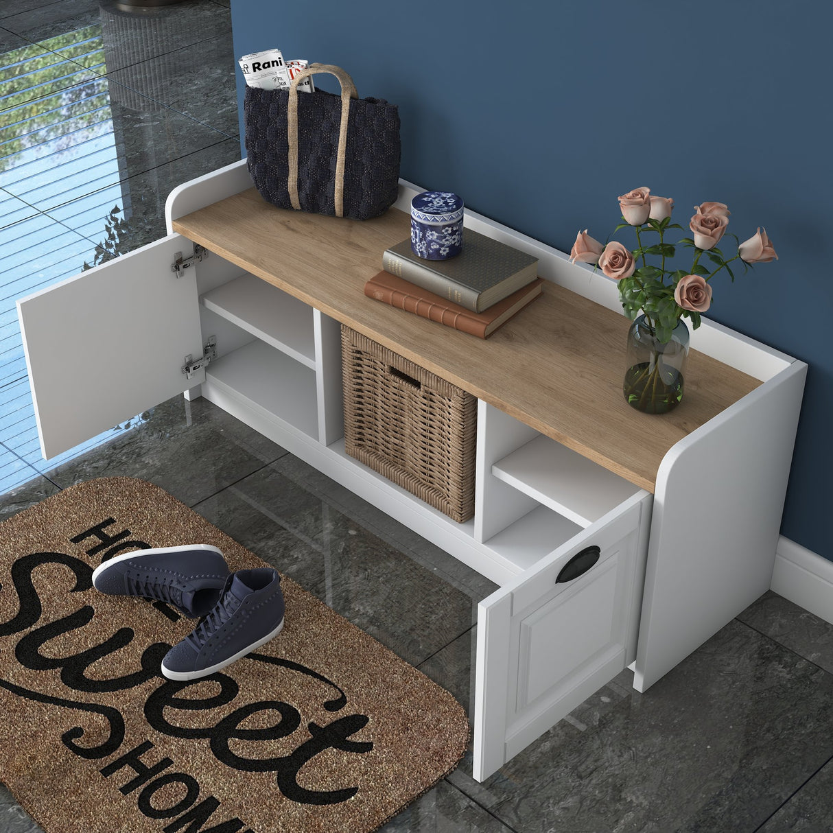 Schoenenkast Samos Wit Walnoot Melamine