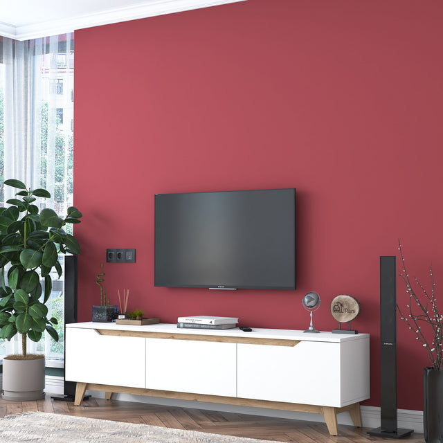 TV Meubels - TV Meubel Osiris Wit Licht Walnoot Melamine 180x48,6x35 cm - Dimehouse