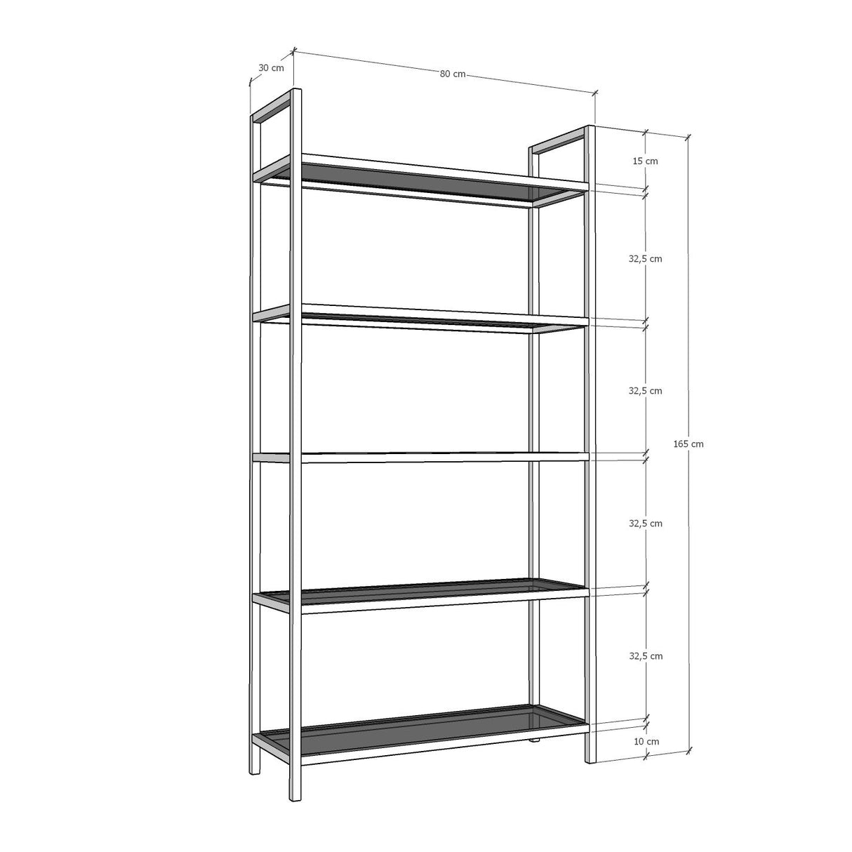 Boekenkast Veneto Goud Glas 80x165x30 cm