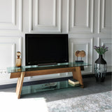 TV Meubels - TV Meubel Coral Walnoot Groen Glas 158x45x40 cm - Dimehouse