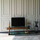 TV Meubels - TV Meubel Coral Walnoot Groen Glas 158x45x40 cm - Dimehouse