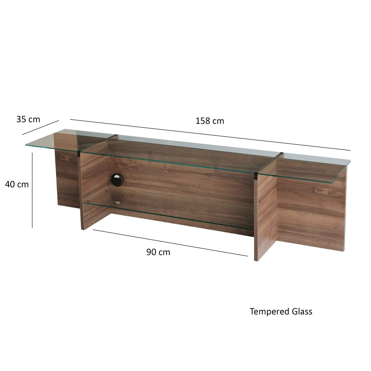 TV Meubel Escape TV Walnoot Glas 158x40x35 cm