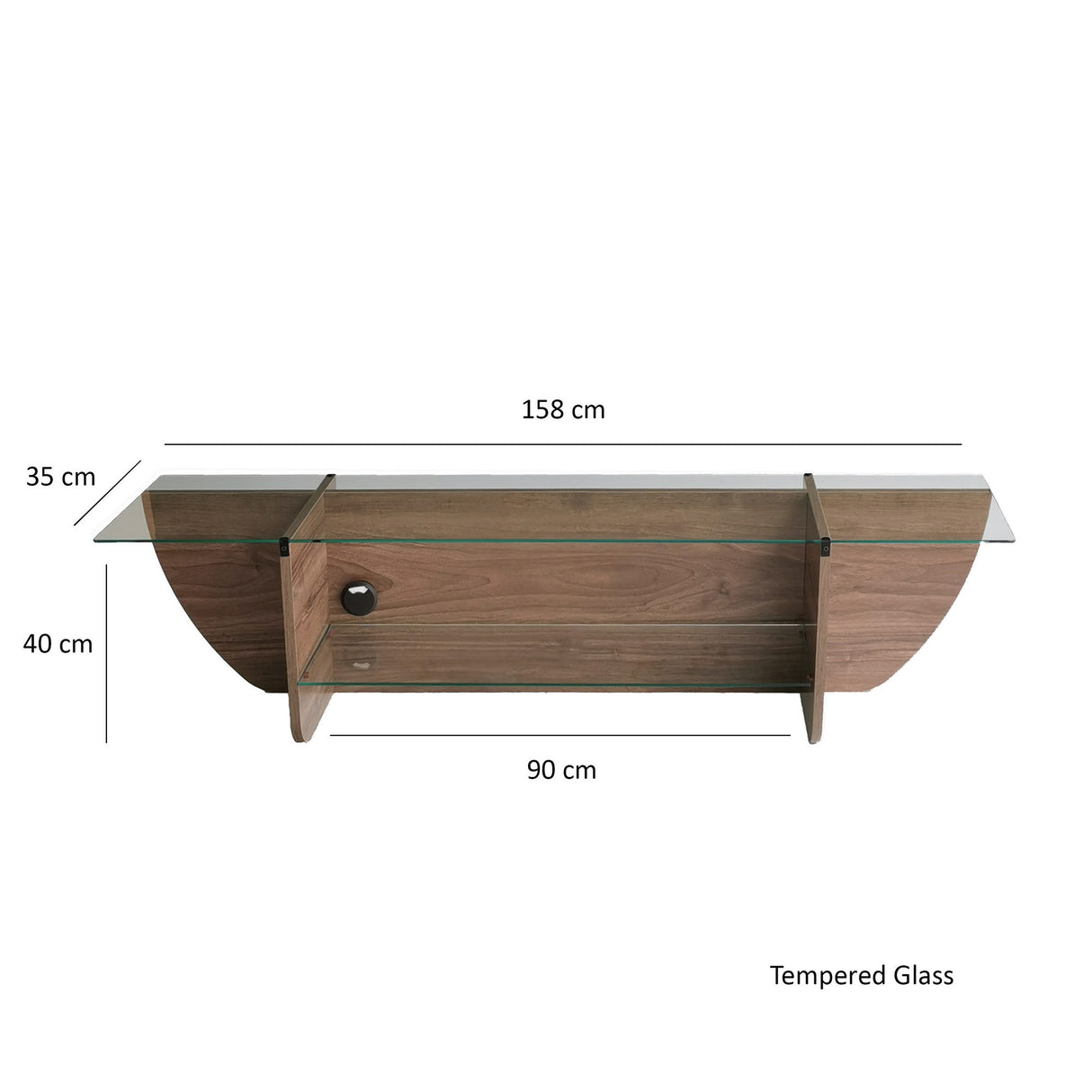 TV Meubel Lily TV Walnoot Glas 158x40x35 cm