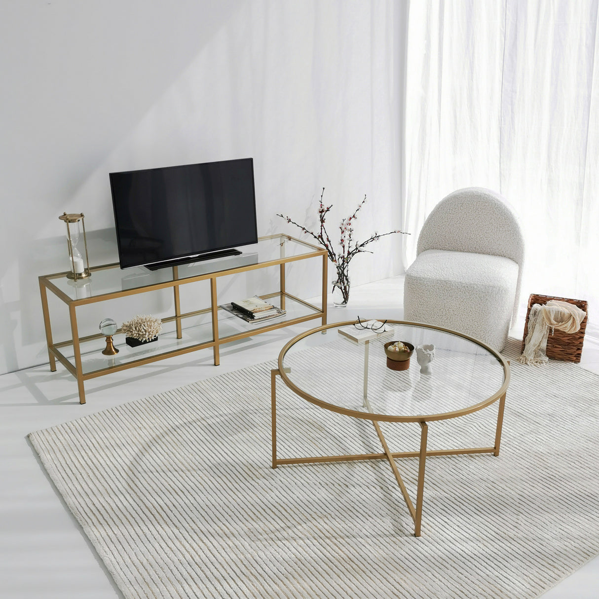 TV Meubel Basic Gold Goud Glas 130x45x40 cm