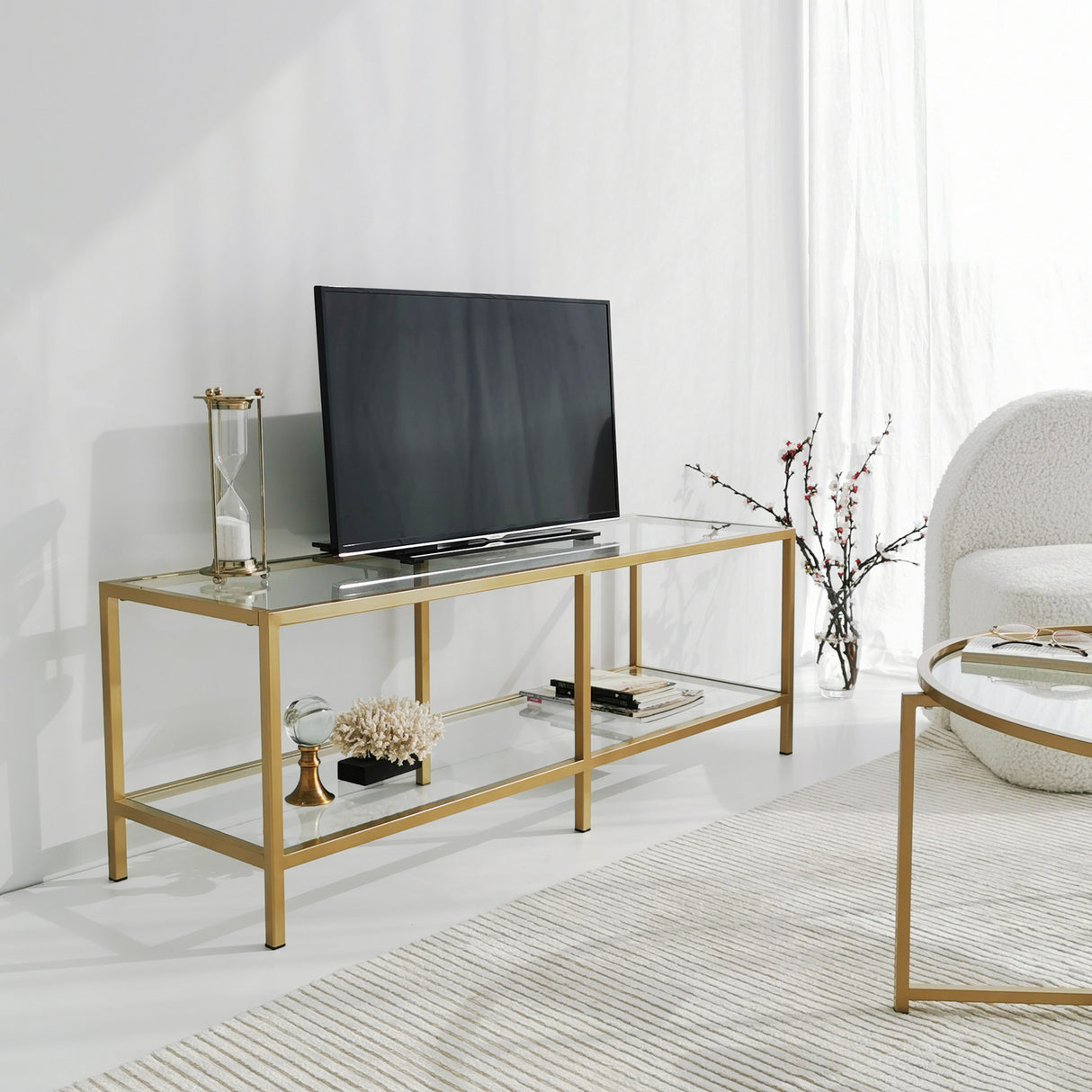 TV furniture basic gold gold glass 130x45x40 cm