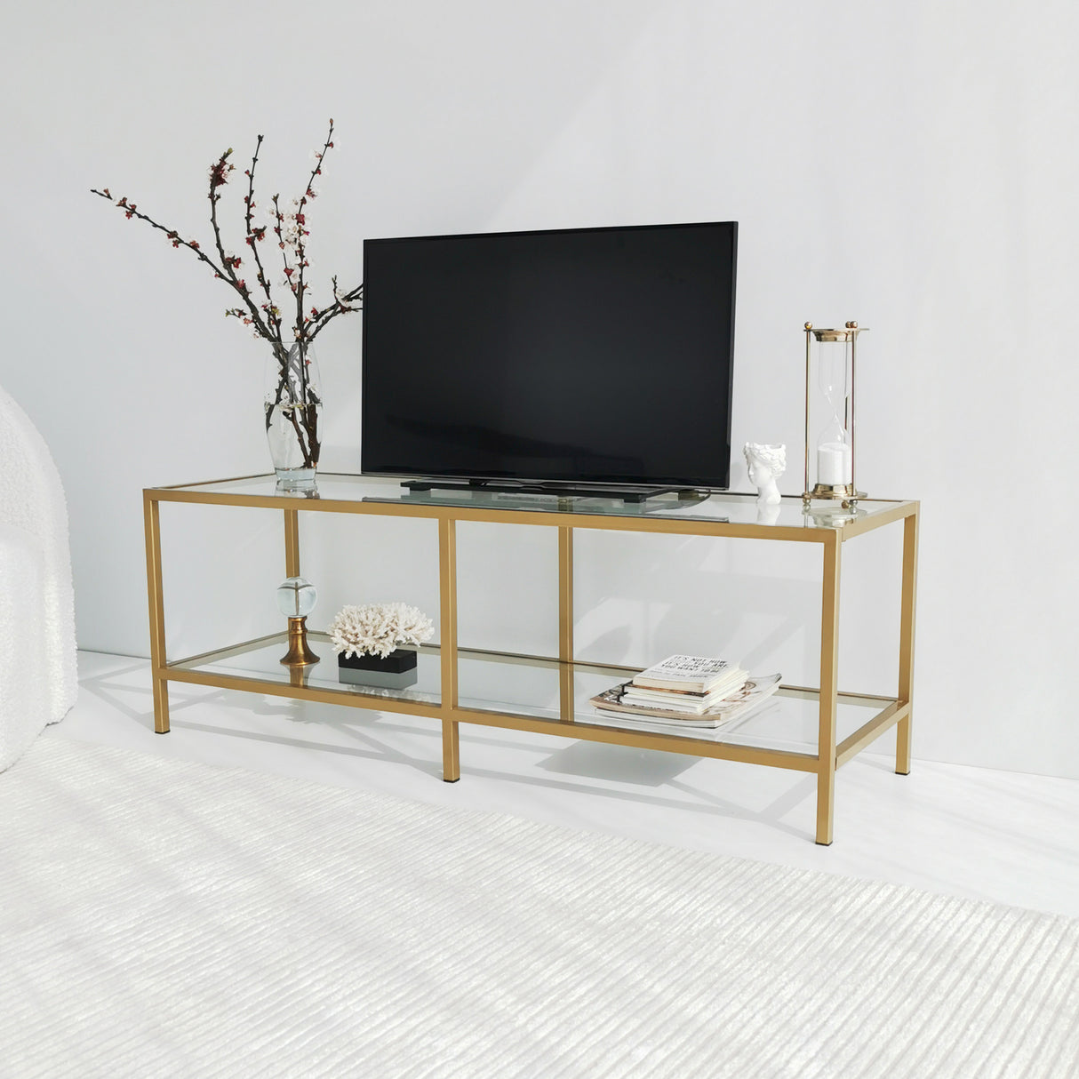 TV furniture basic gold gold glass 130x45x40 cm