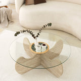 Round Glass Coffee Table 75 cm Travertine - Hima 