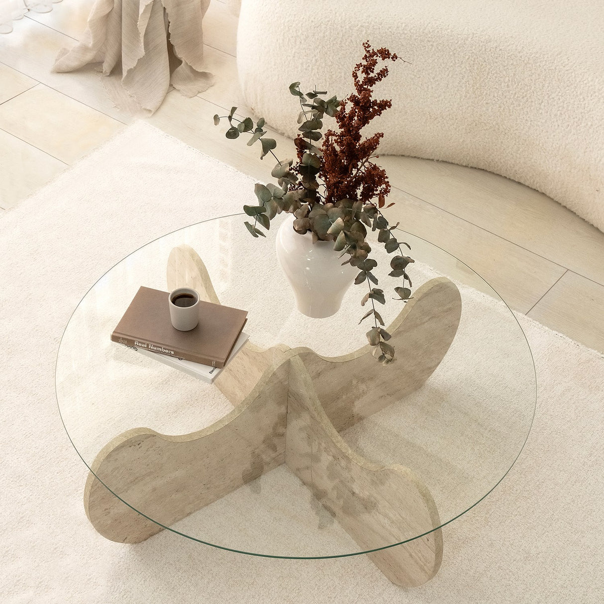 Round Glass Coffee Table 75 cm Travertine - Hima 