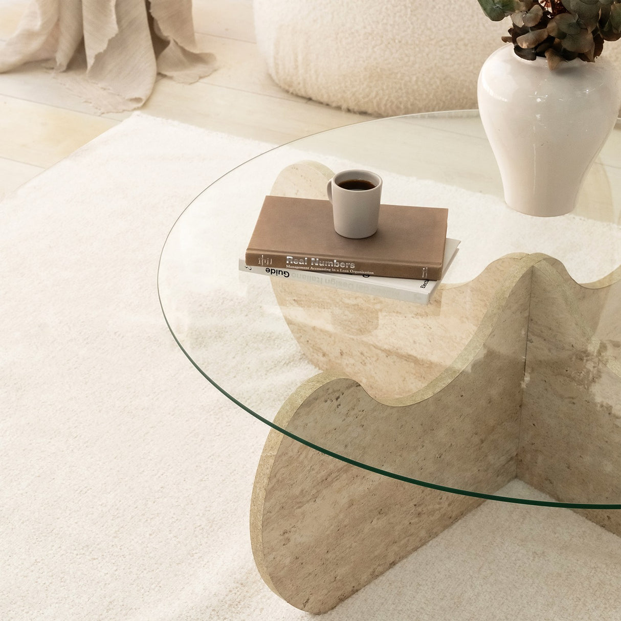 Round Glass Coffee Table 75 cm Travertine - Hima 