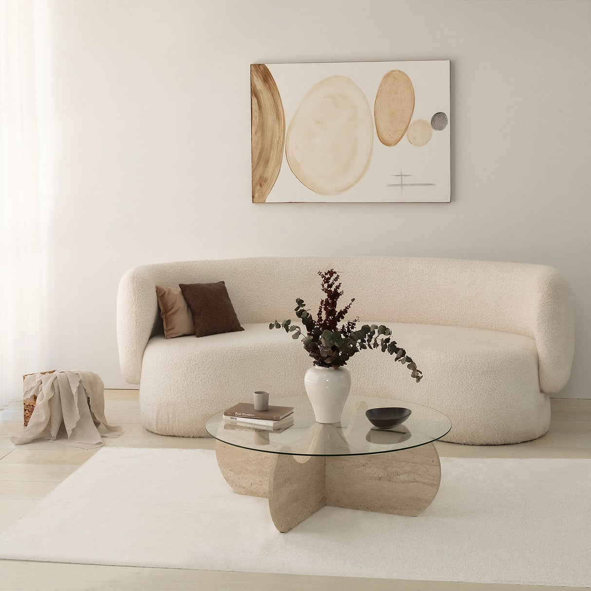 Round Glass Coffee Table 75 cm Travertine - Hima 