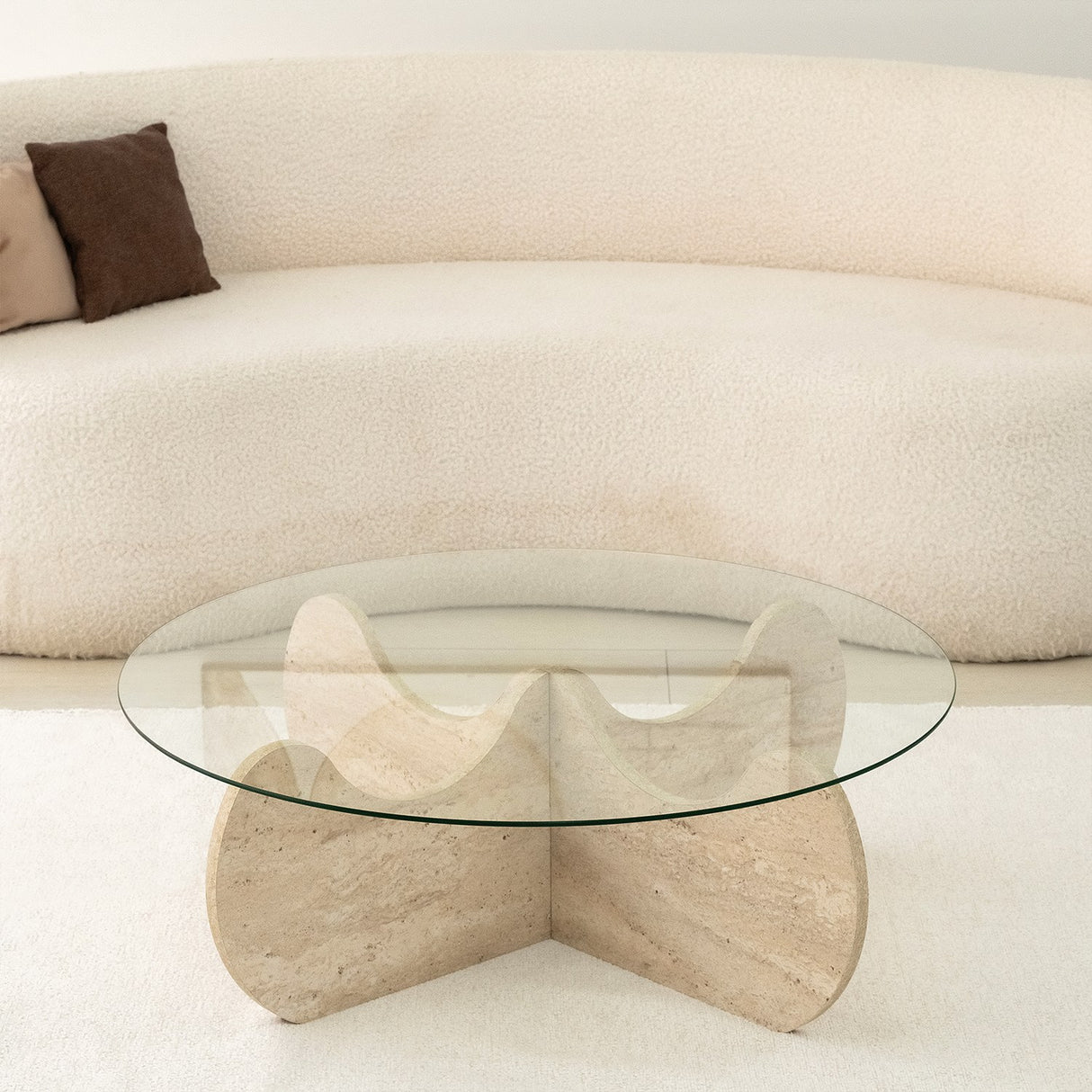Round Glass Coffee Table 75 cm Travertine - Hima 