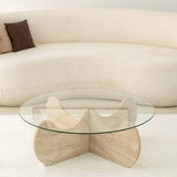Round Glass Coffee Table 75 cm Travertine - Hima 