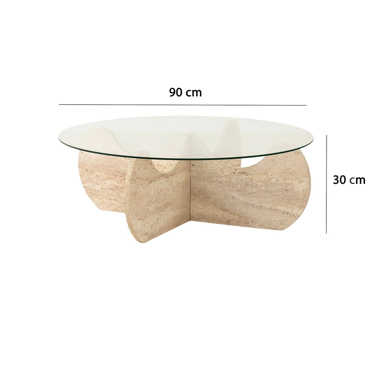 Round Glass Coffee Table 75 cm Travertine - Hima 