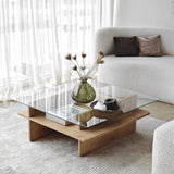 Square Glass Coffee Table Sagu - Sapphire Melamine Base - 90x90 cm 