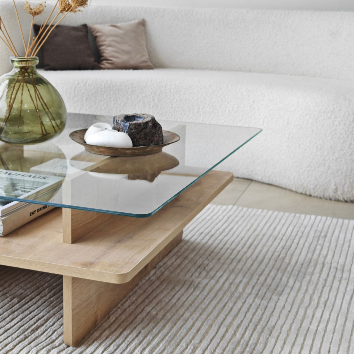Square Glass Coffee Table Sagu - Sapphire Melamine Base - 90x90 cm 