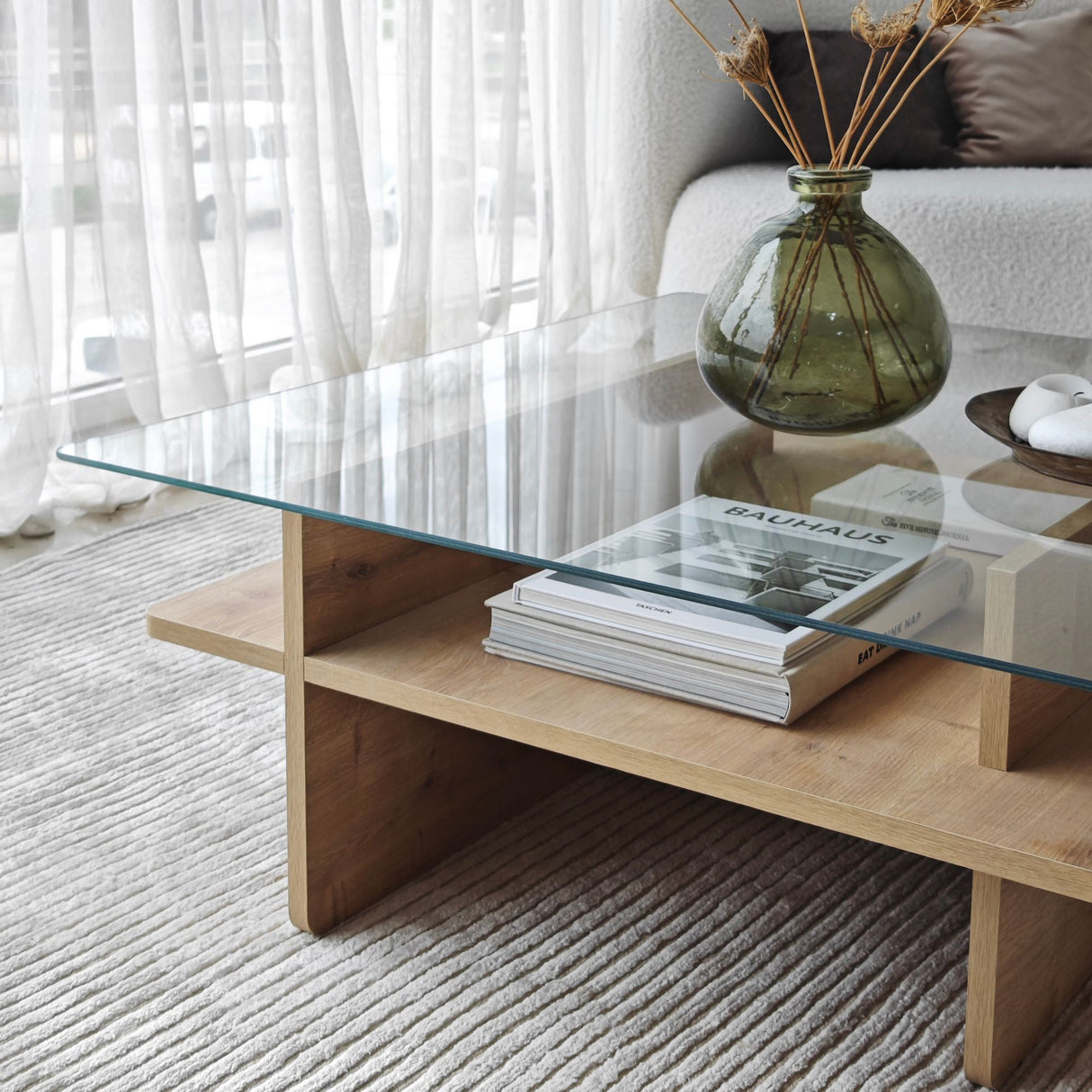 Square Glass Coffee Table Sagu - Sapphire Melamine Base - 90x90 cm 
