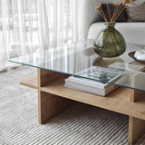Square Glass Coffee Table Sagu - Sapphire Melamine Base - 90x90 cm 