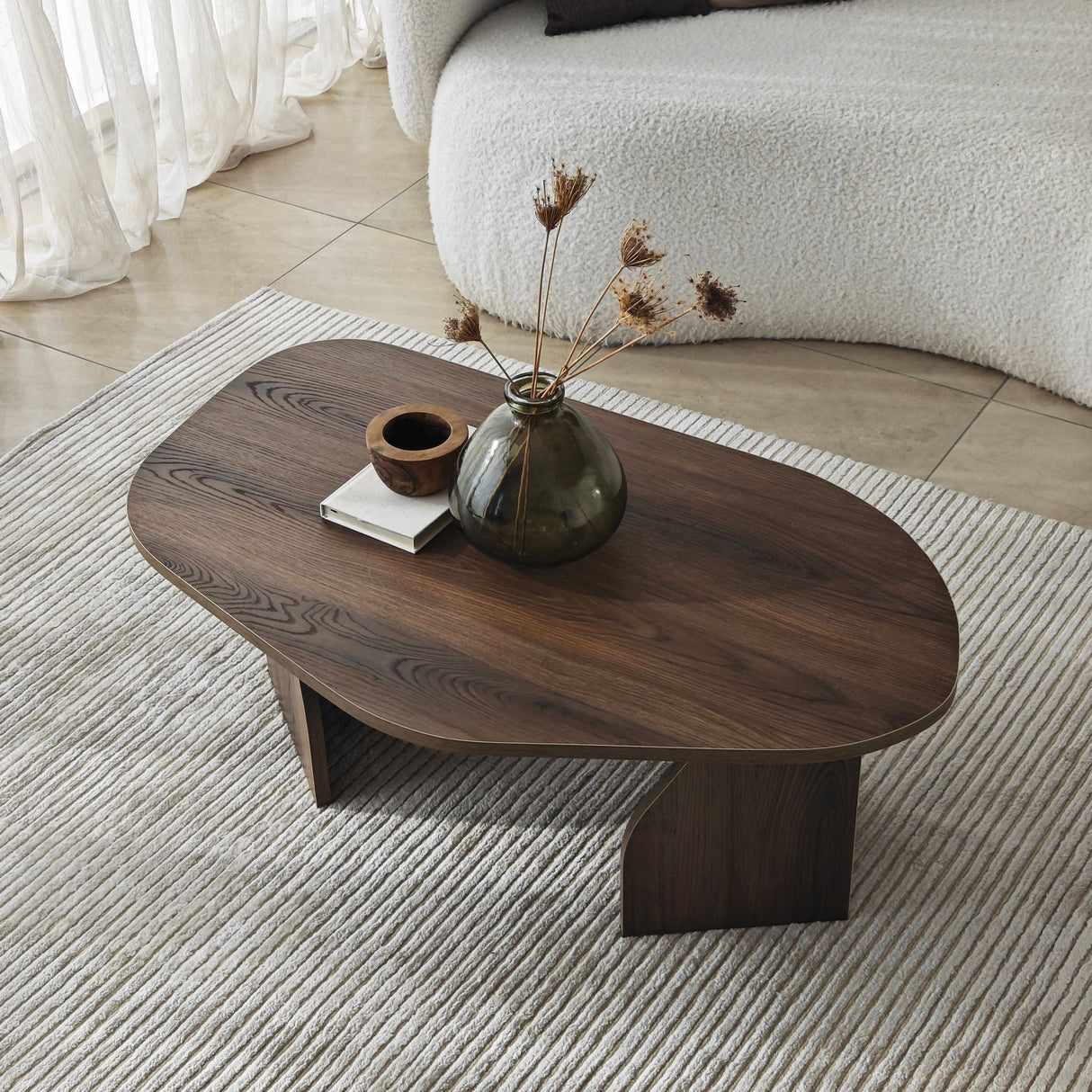 Organic Coffee Table Walnut Melamine Rack - 105x65 cm 